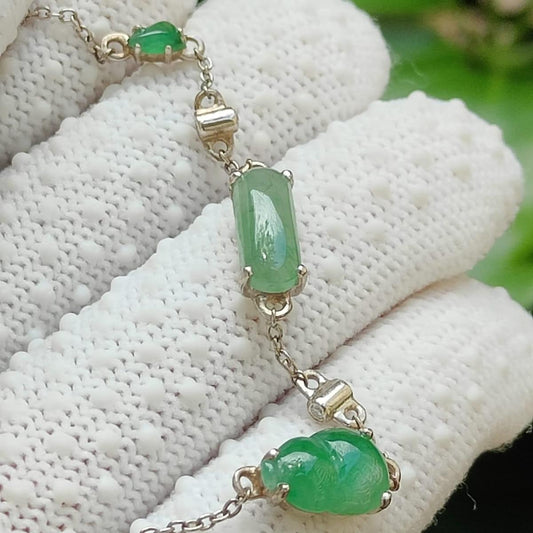 🌱🌀 Wealth & Balance | Five-Element Jadeite Jade Silver Bracelet (Sku: s925b8)