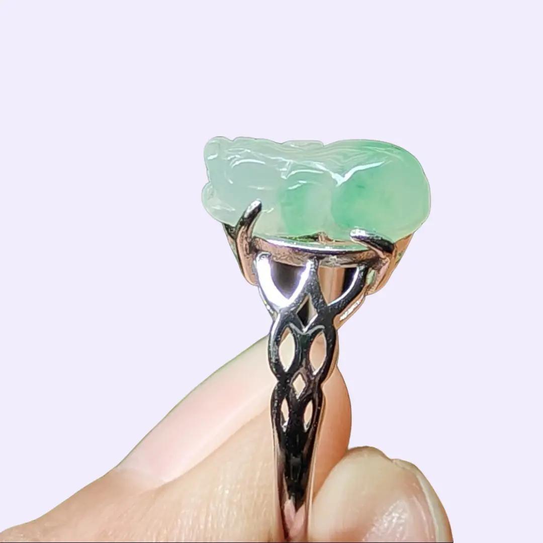 Crafted as Pixiu on Light Green Hue with Light Green Patches Natural Type A Jadeite Jade set with S925 as adjustable ring, certificate weighs 2.01 grams, measurement 11.8 * 5.5 * 3.8 mm (s925ring27) Yi Pin Qian Jadeites Jade Jewelry ~Your Precious Quintessential ~ Singapore