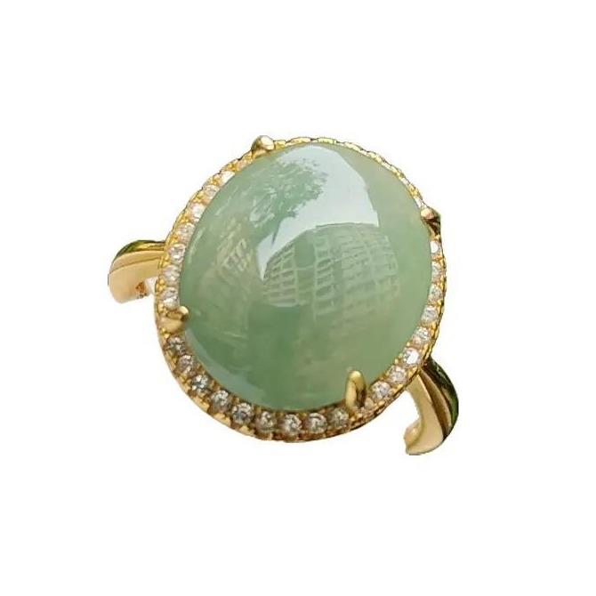 Type A Natural Jadeite Jade - Good Quality Light Green Cabochon set on S925 as Free size adjustable Ring with QIC labs approved certificate weighs 3.89 grams, measurement 13.9 * 11.6 * 3.3 mm (s925ring16) Yi Pin Qian Jadeites Jade Jewelry ~Your Precious Quintessential ~ Singapore