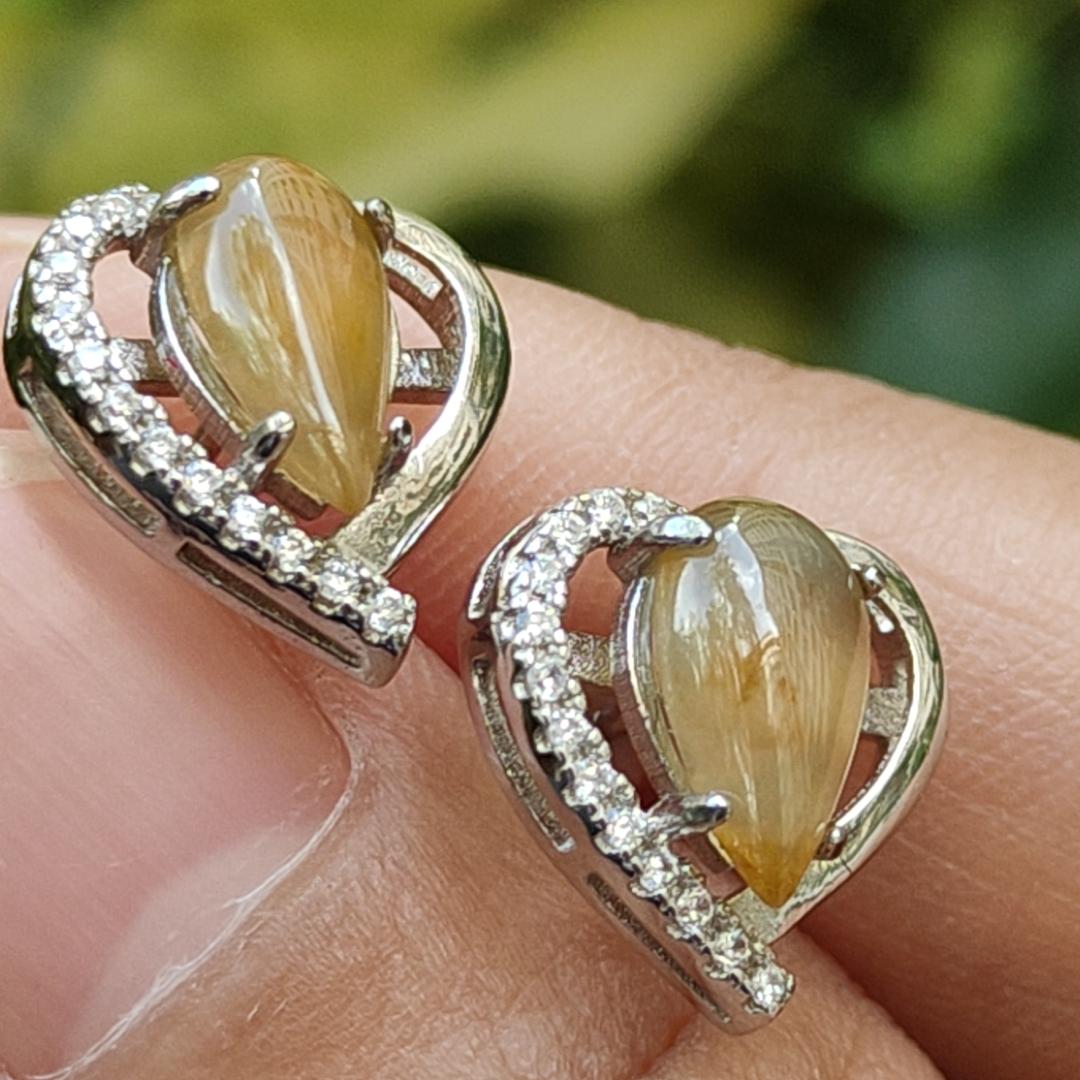 Icy Yellow Natural Type A Jadeite Jade set with S925 as Stud Earrings certificate weighs 2.24 grams (s925es1) Yi Pin Qian Jadeites Jade Jewelry ~Your Precious Quintessential ~ Singapore