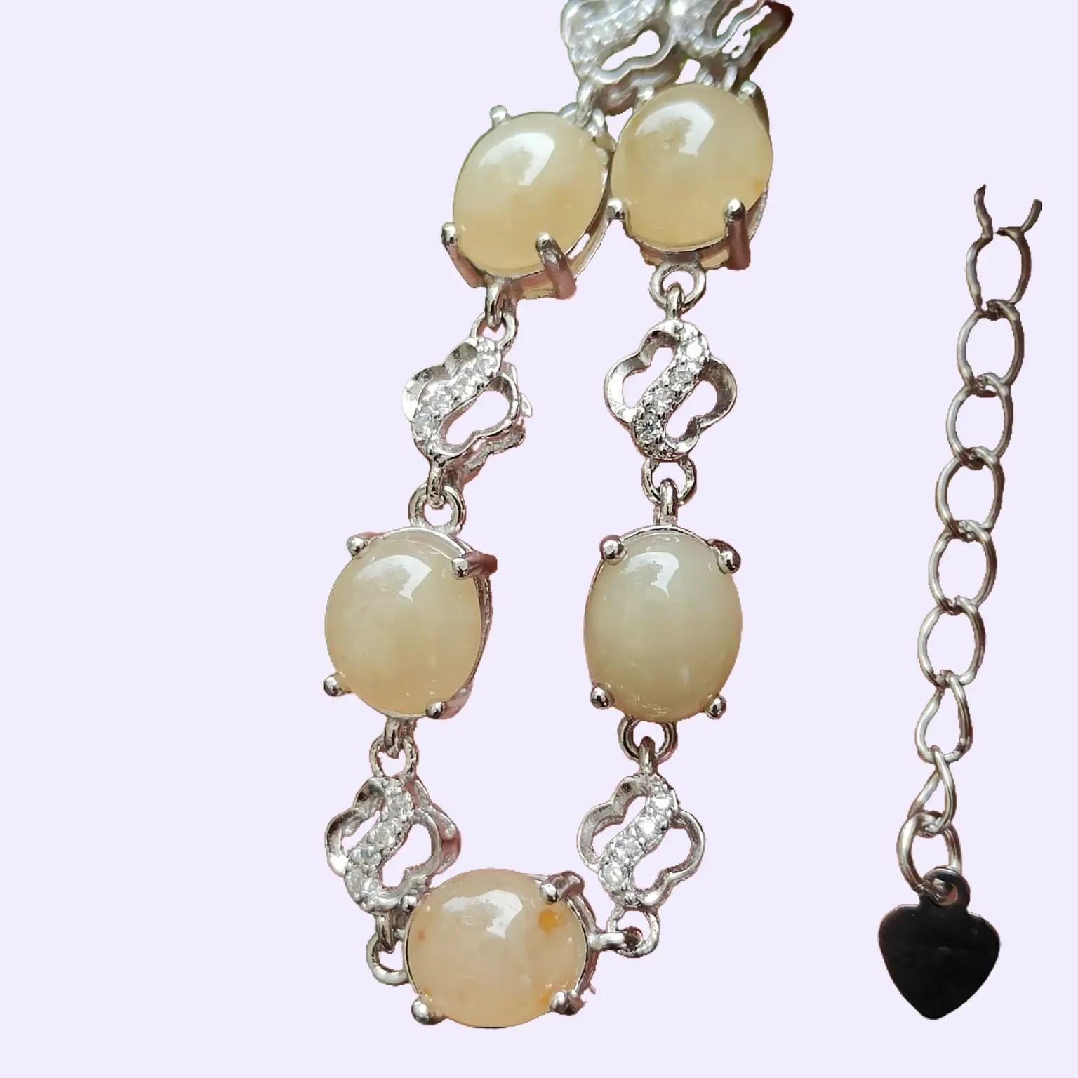 5 Good size Quality Brownish Yellow Cabochons crafted on Natural Type A Jadeite Jade set on S925 as Bracelet certificate weighs 5.43 grams (s925b3) Yi Pin Qian Jadeites Jade Jewelry ~Your Precious Quintessential ~ Singapore