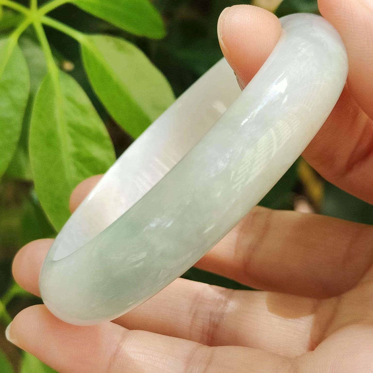 58.6 mm Light Green Light Lavender Hue Peace Bangle Bracelet Natural Type A Jadeite Jade certificate weighs 55.68 grams, Width: 13.8 mm Thickness: 7.7 mm (bangle27) Yi Pin Qian Jadeites Jade Jewelry ~Your Precious Quintessential ~ Singapore