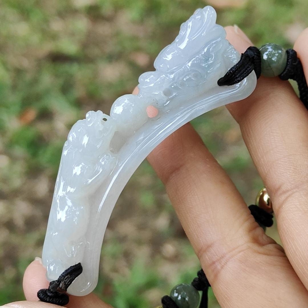 High Quality Wrist Bracelet Natural Type A Jadeite Jade crafted with Dragon and Pixiu as Bangle Bracelet, certificate weighs 25.73 grams, measurement 66.3 * 13.8 * 20 mm (bracelet26) Yi Pin Qian