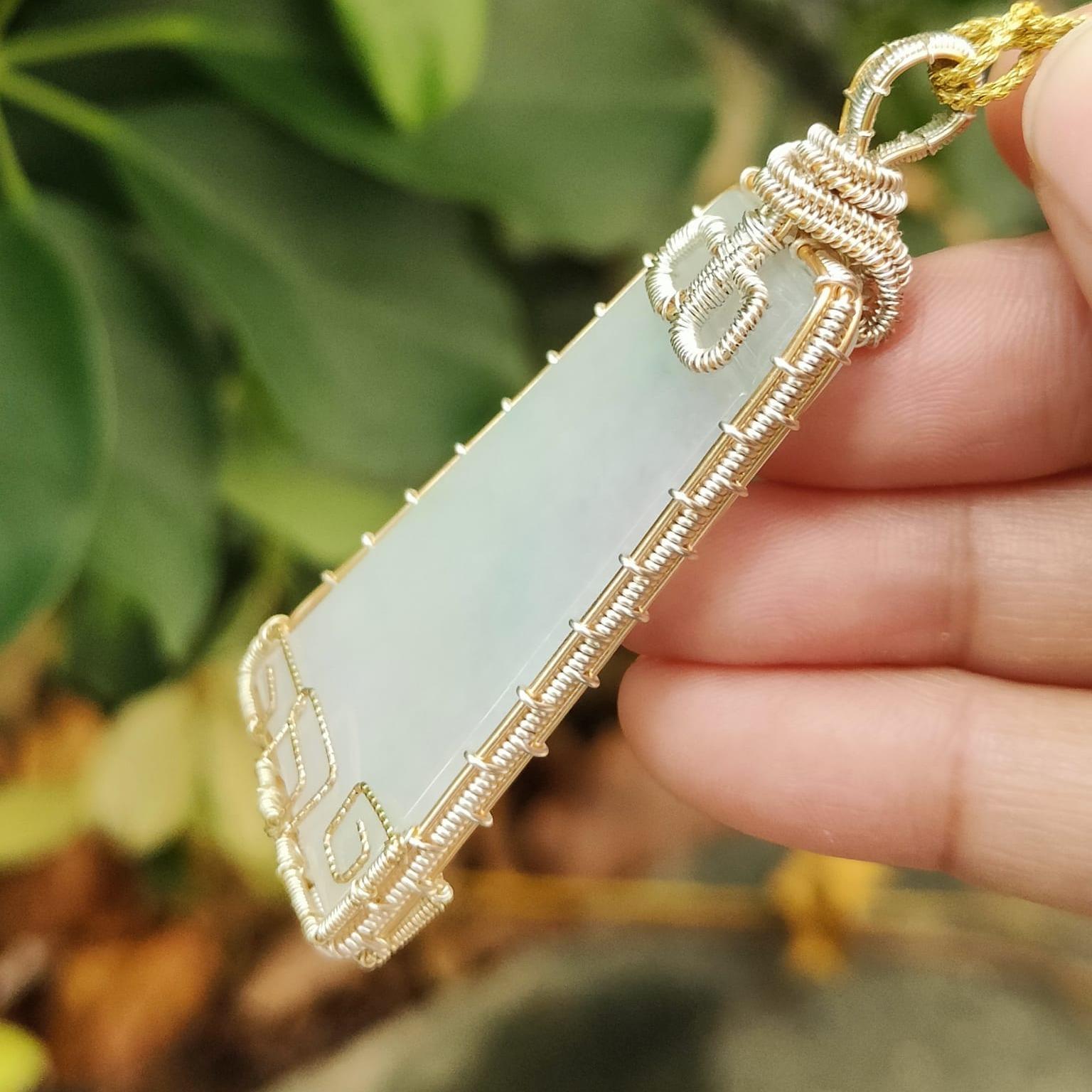 New Arrival - DIY GF14k wrapping on this Natural Type A Jadeite Jade Pendant crafted as Nothing, SG ready stock with certificate weighs 16.26 grams, measurement 66.9 * 29 * 5 (pendant329) Yi Pin Qian Jadeites Jade Jewelry ~Your Precious Quintessential ~ Singapore