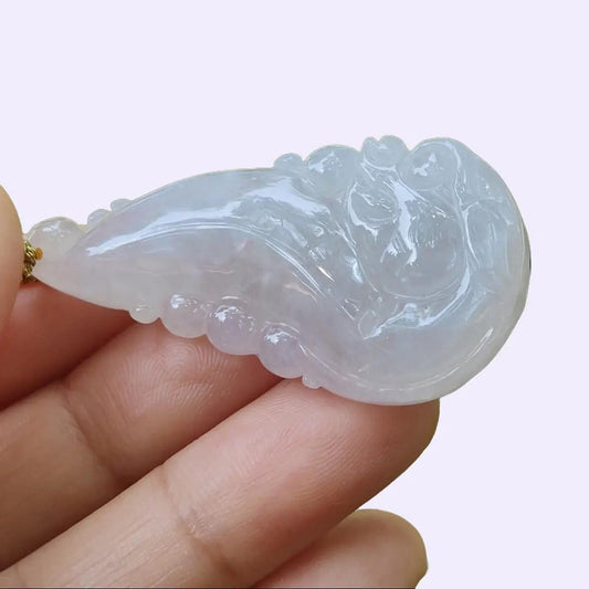 High Quality Ligh Pinkish Lavender Natural Type A Jadeite Jade crafted with Ruyi Dragon as Pendant, certificate weighs 17.85 grams, measurement 45 * 22.9 * 12.3 mm (pendant271) Yi Pin Qian