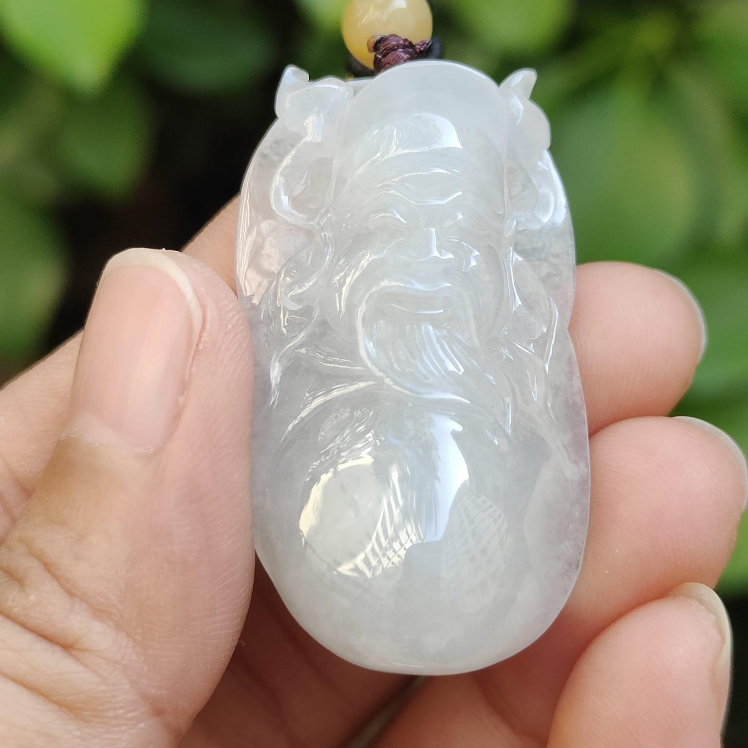 #Sold - Fortune God Pendant Natural Type A Jadeite Jade certificate weighs 15.35 grams, measurement 40.3 * 22.8 * 9.5 mm (pendant395)
