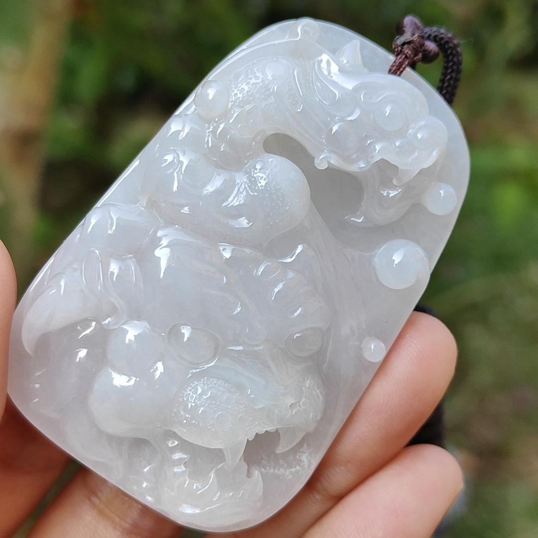 Rare Old Collection White Natural Type A Jadeite Jade crafted with Dragon and Tiger as Pendant, Certificate weigh 44.48 grams, Measurement 60.5 * 40.2 * 9.5 mm (pendant218) Yi Pin Qian