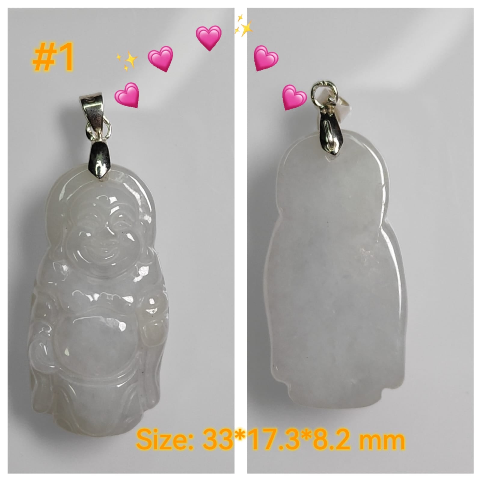 Casual Daily Wear - Natural Type A Jadeite Jade - crafted as Standing buddha to use as a Pendant - No Certitficate - with S990 Clasp (Choose #1 to #8) #1