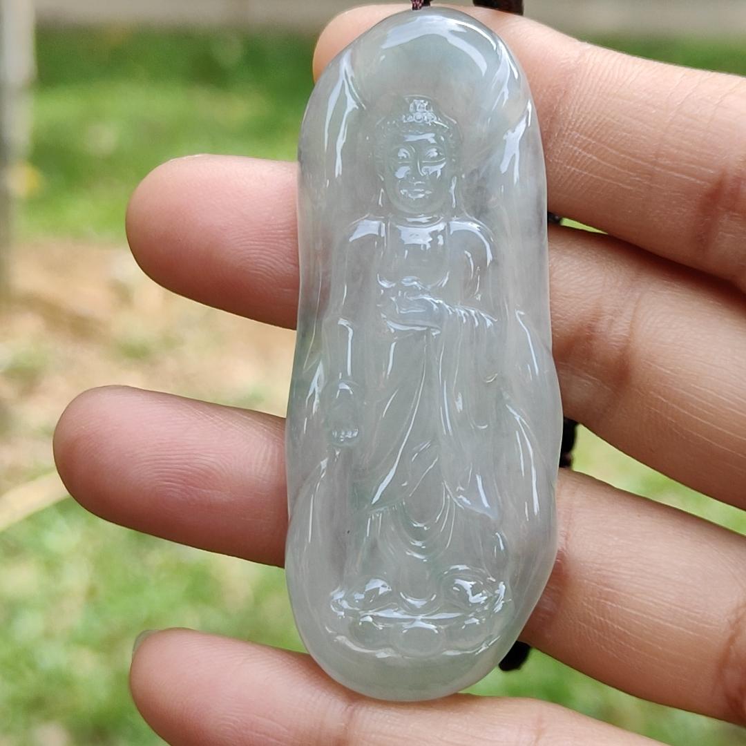 Light Green Hue Icy Translucent Natural Type A Jadeite Jade crafted as Amitābha to wear as Pendant, certificate weighs 18.67 grams (pendant281) Yi Pin Qian