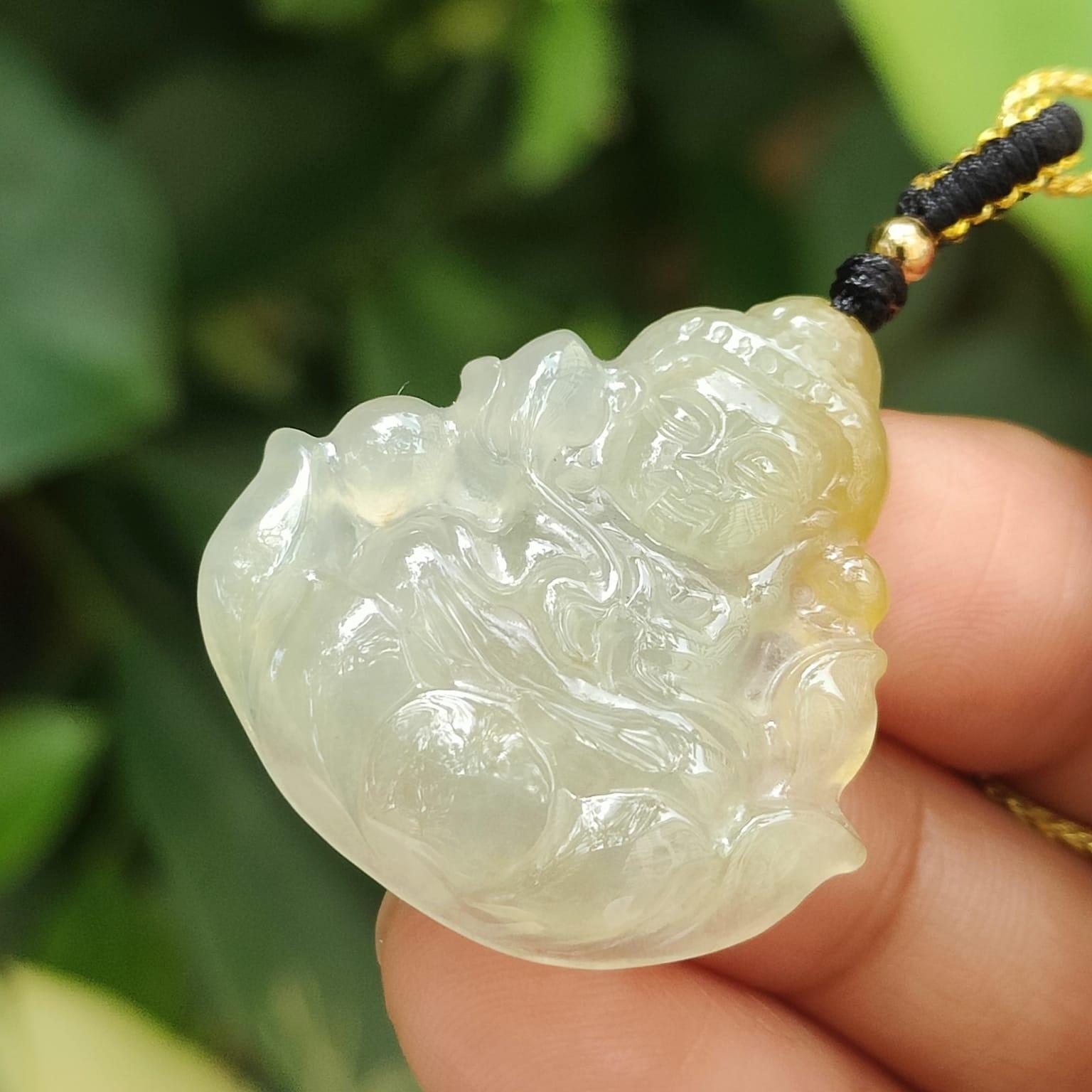 Icy Yellow Translucent Baby Buddha Pendant Natural Type A Jadeite Jade certificate weighs 5.74 grams, measurement 30.2 * 29.1 * 4.8 mm (pendant388) Yi Pin Qian Jadeites Jade Jewelry ~Your Precious Quintessential ~ Singapore