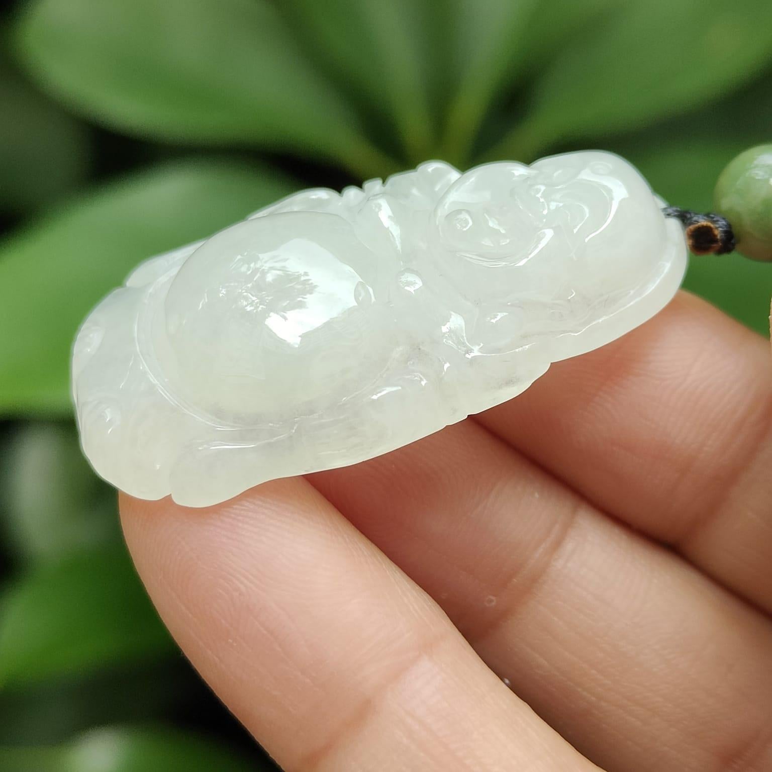 New Stock Sg Seller - Crafted as Standing Milo Buddha Natural Type A Jadeite Jade as Pendant certificate weighs 8.73 grams, measurement 38 * 21.3 * 7.6 mm (pendant351) Yi Pin Qian Jadeites Jade Jewelry ~Your Precious Quintessential ~ Singapore