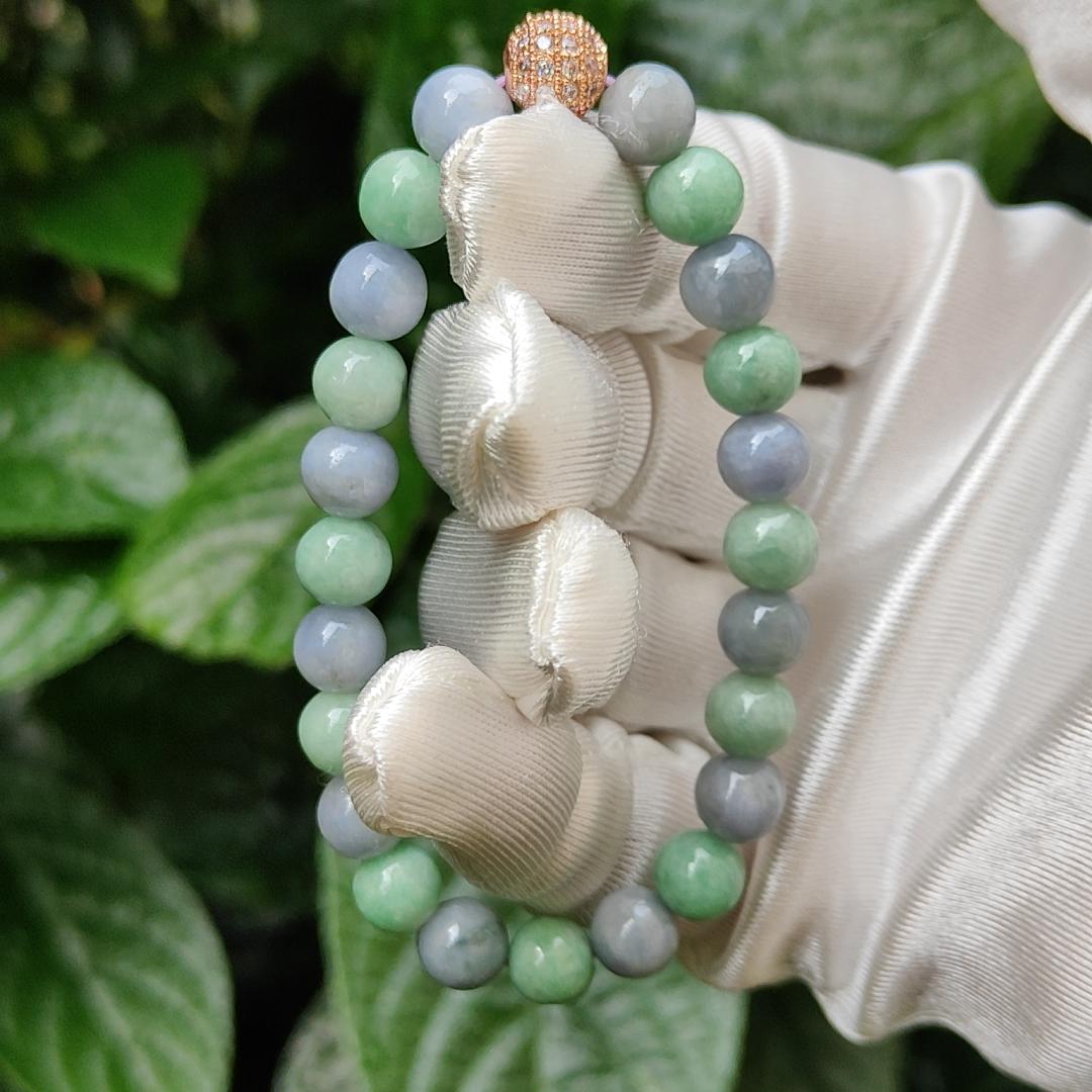 Lavender and Green Natural Type A Jadeite 23 Beads Bracelet with QIC approved labs certificate weigh 19.03 grams, 7.8 mm (bracelet11) Yi Pin Qian