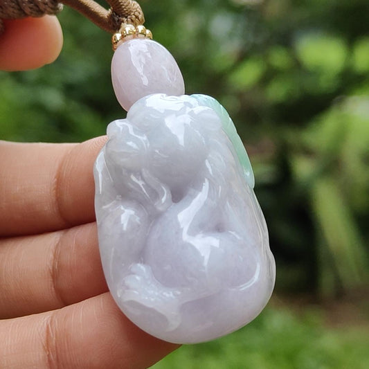 Green and Purle unique and stylish Natural Type A Jadeite pendant crafted with Dragon, come with QIC approved labs certificate weight 19.20 grams, 34 * 24.2 * 11.6 mm very suitable for daily wear or collection (pendant112) Yi Pin Qian