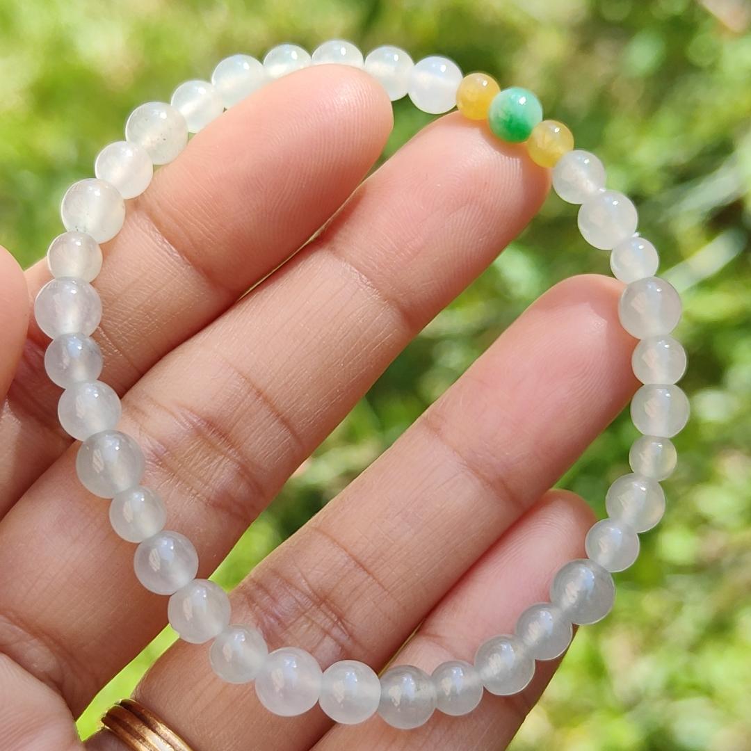 Icy Variety with Good Translucency Natural Type A Jadeite Bracelet measurement at 5.7mm with 37 beads, certificate included weigh 8.60 grams, suitable for casual wear and yet look elegant (bracelet6) Yi Pin Qian