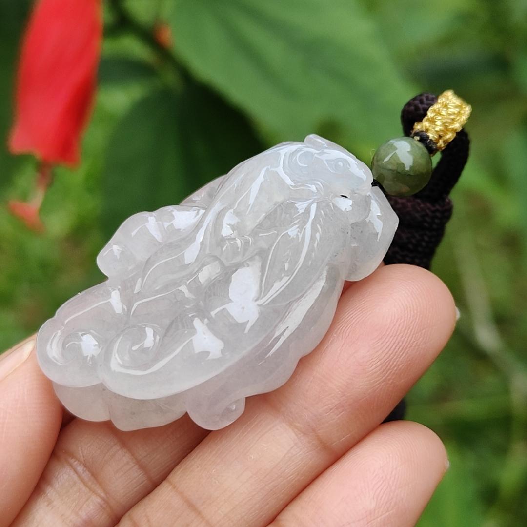 Rare Premium Natural Type A Jadeite Pendant Necklace crafted as Chayote with Squirrel and Ruyi, symbols of Happiness, fortune and luck with certificate weigh 30.16 grams, 44.3 * 27.8 * 15.6 mm (pendant52) Yi Pin Qian