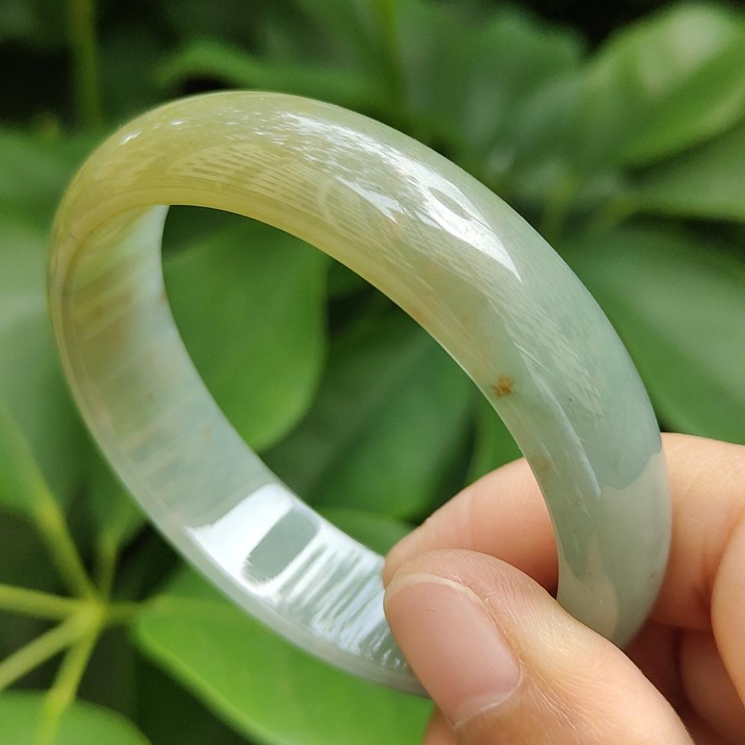 Collectible Authentic Natural Type-A Jadeite-Jade crafted as 53mm Green with Brown and Redish Patches Chaise Oval Bracelet Bangle, Certificate weighs 44.36, Width: 13.9mm Thickness: 6.8mm (bangle13) Yi Pin Qian Jadeites Jade Jewelry ~Your Precious Quintessential ~ Singapore