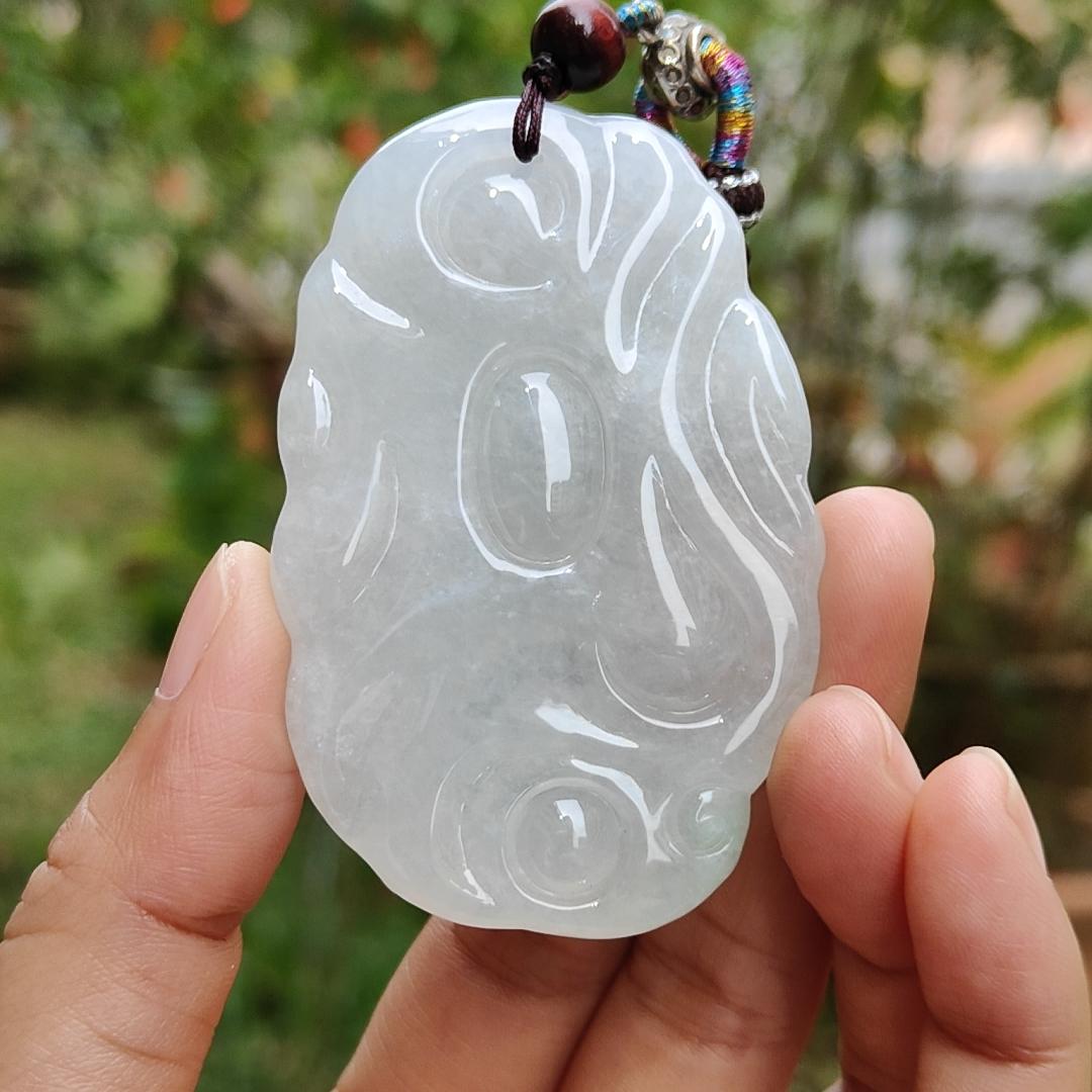 Semi Icy Premium Natural Type A Jadeite Jade crafted as Dragon with certificate weigh 49.63, measurement 64.8 * 42.5 * 10.5 mm (pendant190) Yi Pin Qian
