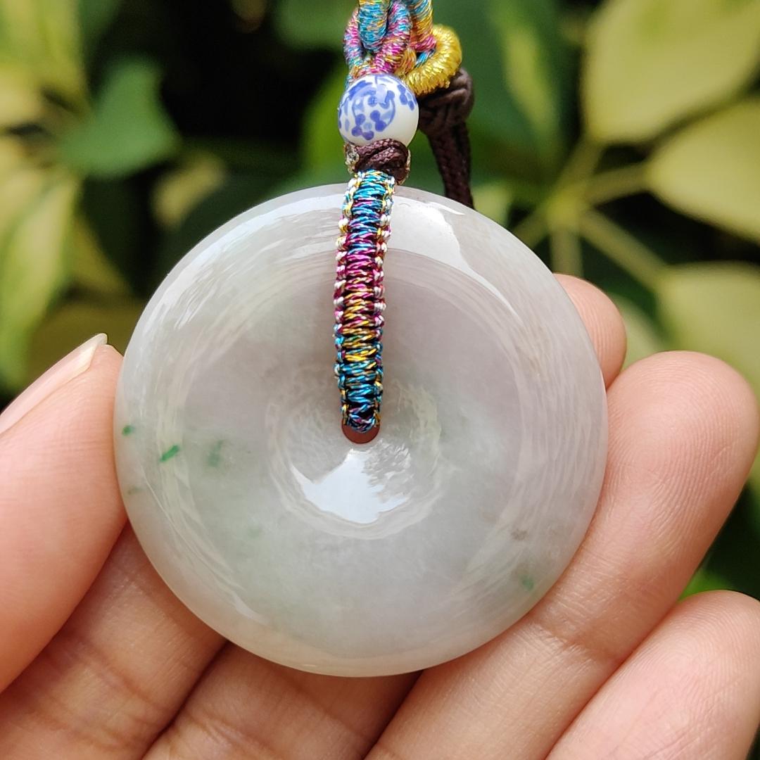 Singapore New Arrival Light Green, Light Lavender Natural Type A Jadeite Jade crafted with shape of Dounut as Pendant certificate weighs 15.63 grams, measurement 35.9 * 6 mm (pendant324) Yi Pin Qian Jadeites Jade Jewelry ~Your Precious Quintessential ~ Singapore