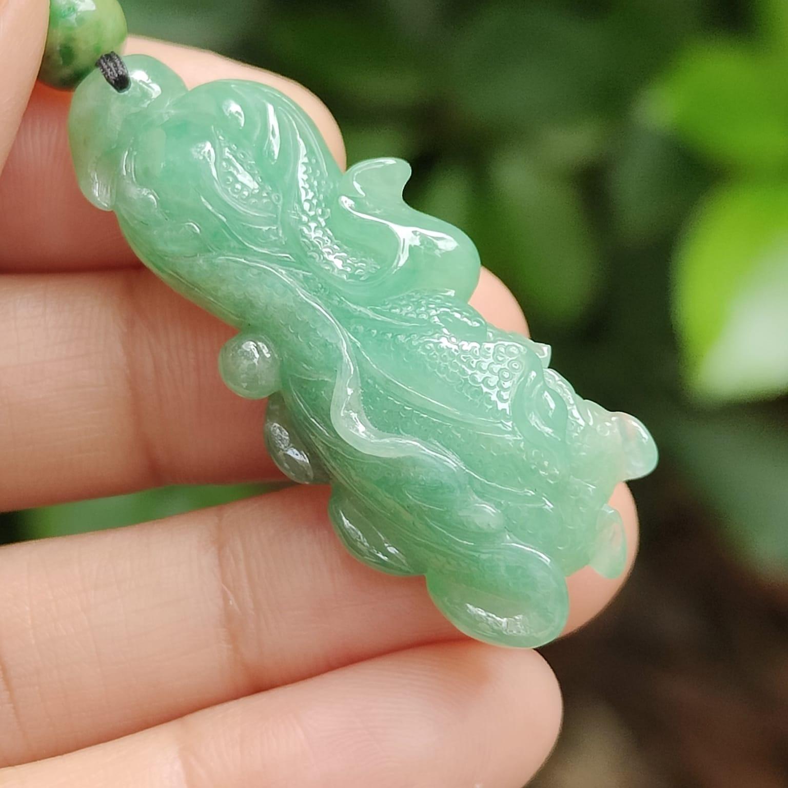Light Green Chinese Cabbage Pendant - Natural Type A Jadeite Jade - Certificate weighs 9.35 grams, measurement 43.2 * 17 * 9.3 mm (pendant397) Yi Pin Qian Jadeites Jade Jewelry ~Your Precious Quintessential ~ Singapore