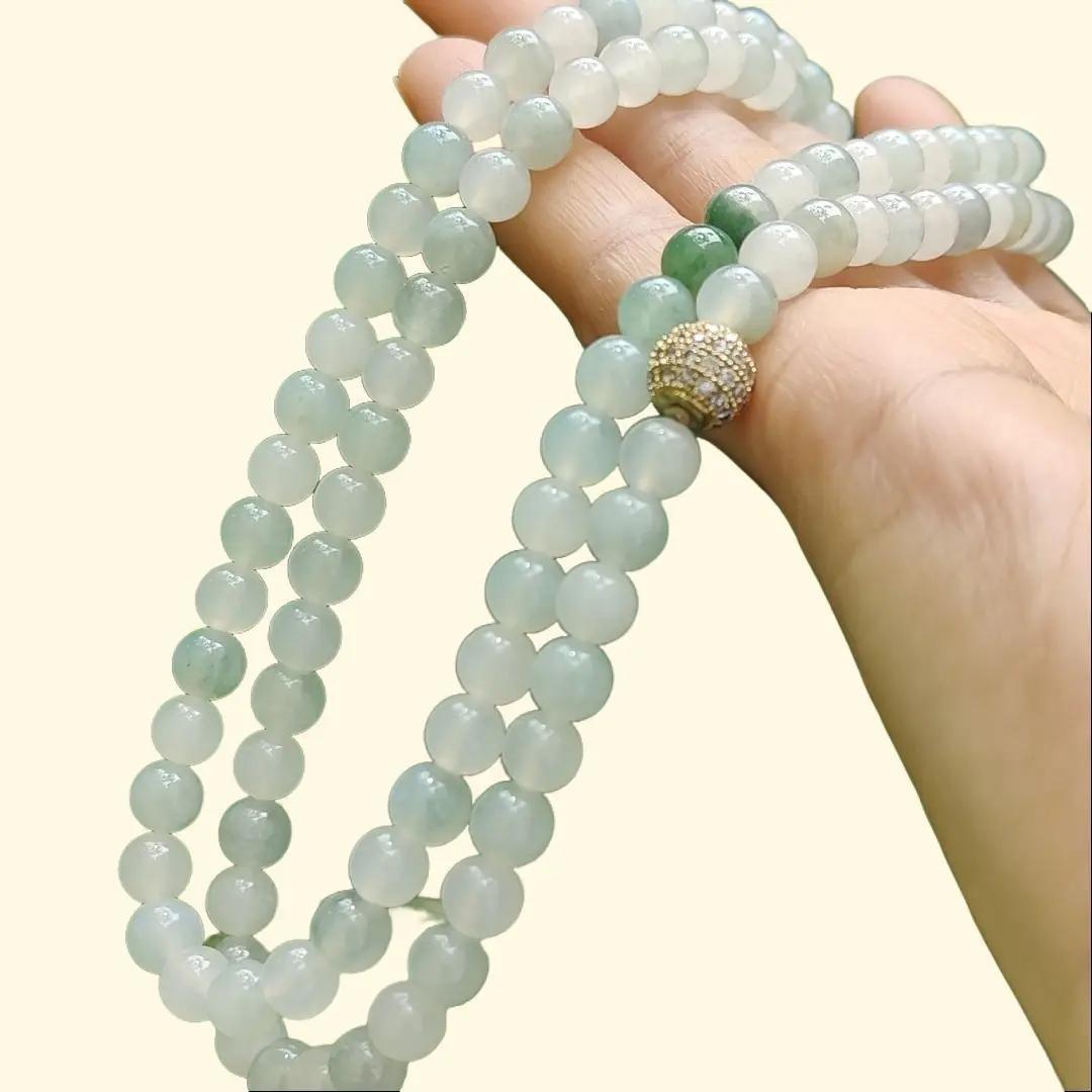 High Quality Good Translucent Natural Type A Jadeite Jade crafted as 112 beads with 99% perfection as Bracelet or Necklace certificate weighs 52.21 grams, measurement 6.6 mm (bracelet28) Yi Pin Qian