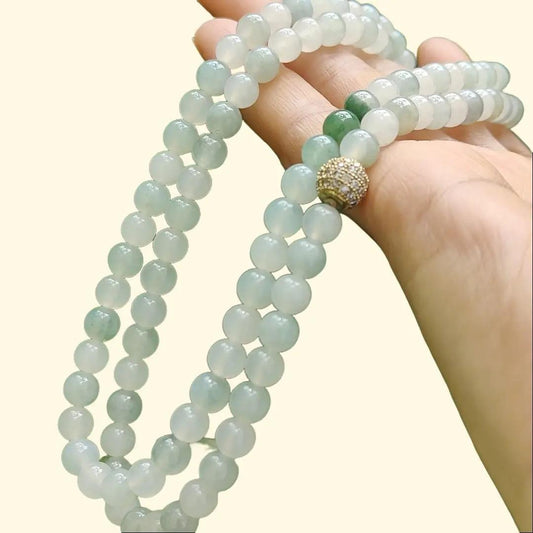 High Quality Good Translucent Natural Type A Jadeite Jade crafted as 112 beads with 99% perfection as Bracelet or Necklace certificate weighs 52.21 grams, measurement 6.6 mm (bracelet28) Yi Pin Qian