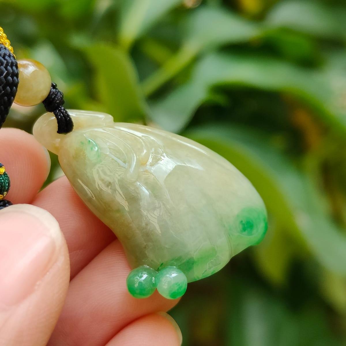 Latest Arrival SG Seller - Yellow and Green Natural Type A Jadeite Jade crafted as lotus seedpod pendant, QIC approved certificate weighs 14.61 grams, measurement 31.3 * 24.2 * 14.1 mm (pendant345) Yi Pin Qian Jadeites Jade Jewelry ~Your Precious Quintessential ~ Singapore