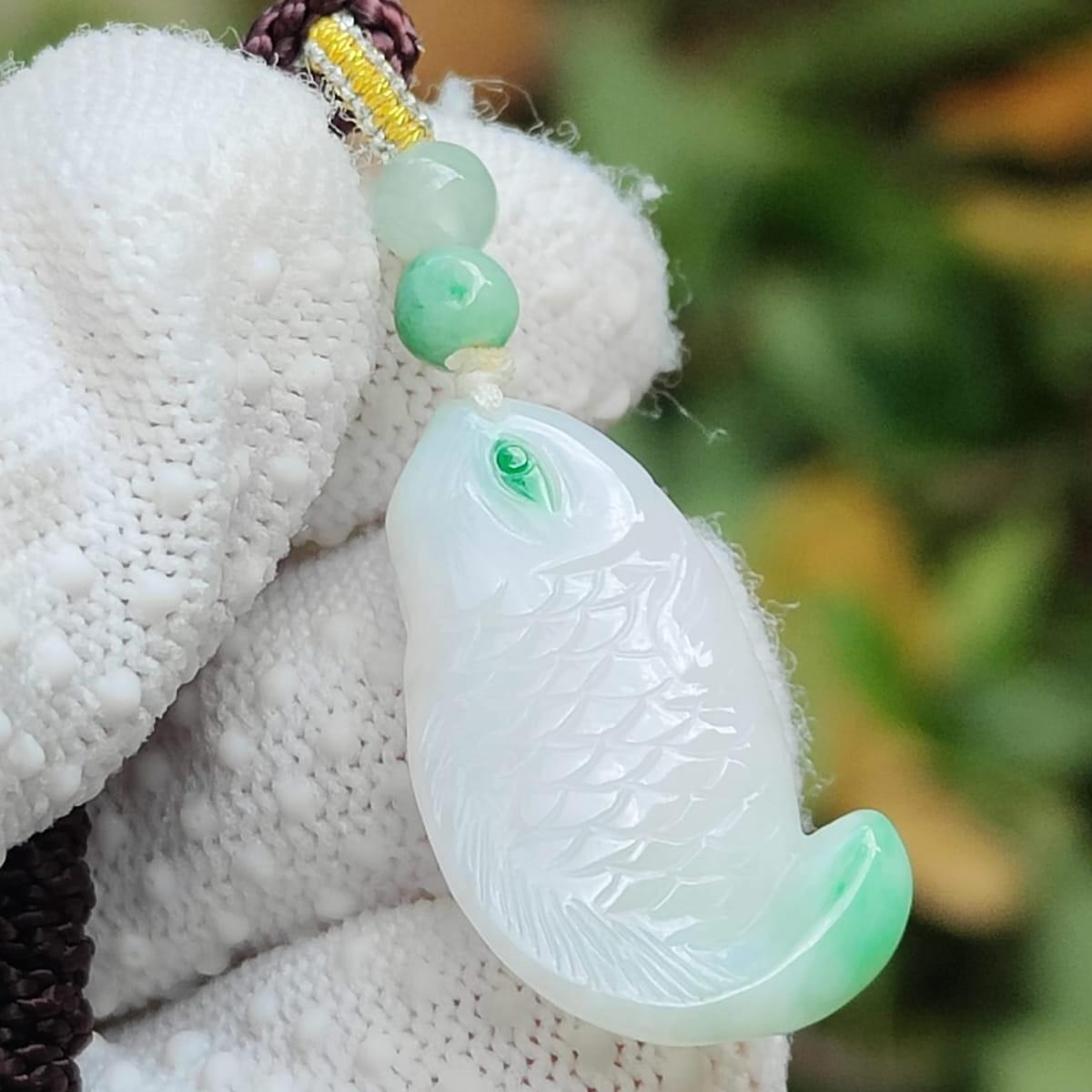 Water Element Jade Fish Pendant | Natural Jadeite | Harmony & Wealth (Sku: pendant422) Yi Pin Qian Jadeites Jade Jewelry ~Your Precious Quintessential ~ Singapore