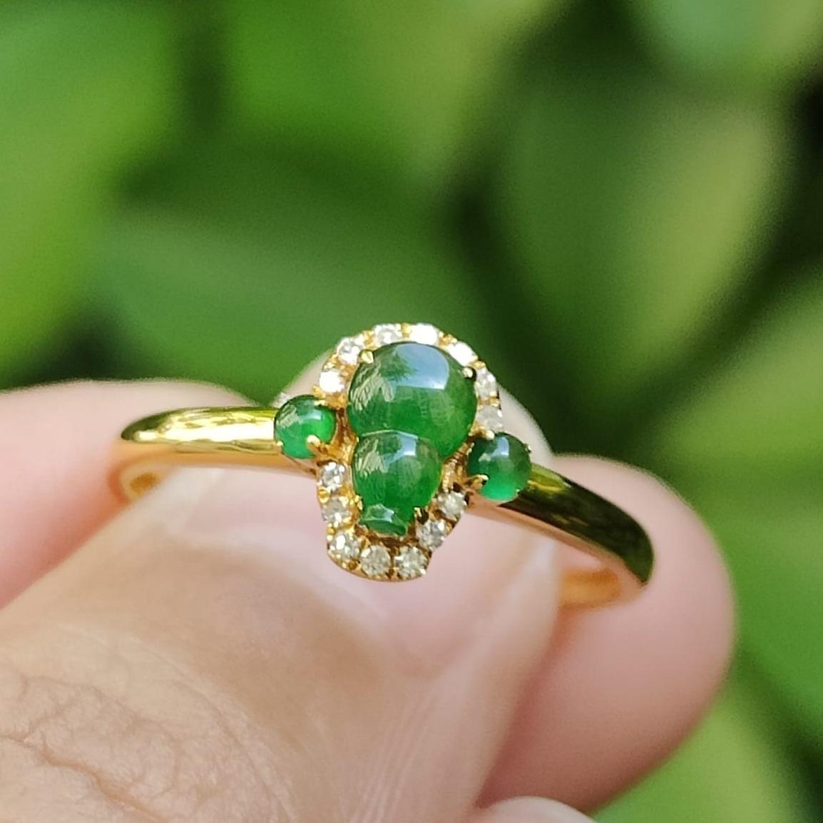 Harmony Gourd Ring – Five Elements in Jadeite & Gold, Certified (GD2112H014286 Sku: 18kring44) Yi Pin Qian Jadeites Jade Jewelry ~Your Precious Quintessential ~ Singapore