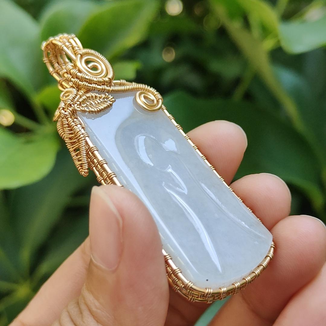 #Sold - DIY Crafting with Enlightenment, Hand wrap GF14k as pendant on Natural Type A Jadeite Jade with certificate, weighs 19.33 grams ~ Made in Singapore (pendant311)