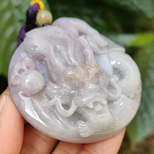 Mid-Year Special Offer Lavender with Yellow Patches Natural Type A Jadeite Jade crafted as Dragon with certificate weigh 71.76 grams, 54.8 * 54.8 * 15.8 mm (pendant170) Yi Pin Qian