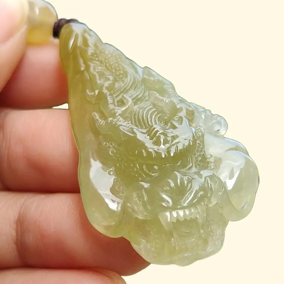 Premium Icy Yellow Natural Type A Jadeite Jade crafted with Dragon as Pendant certificate weighs 15.64 grams, measurement 50.6 * 27 * 11.5 mm (pendant253) Yi Pin Qian