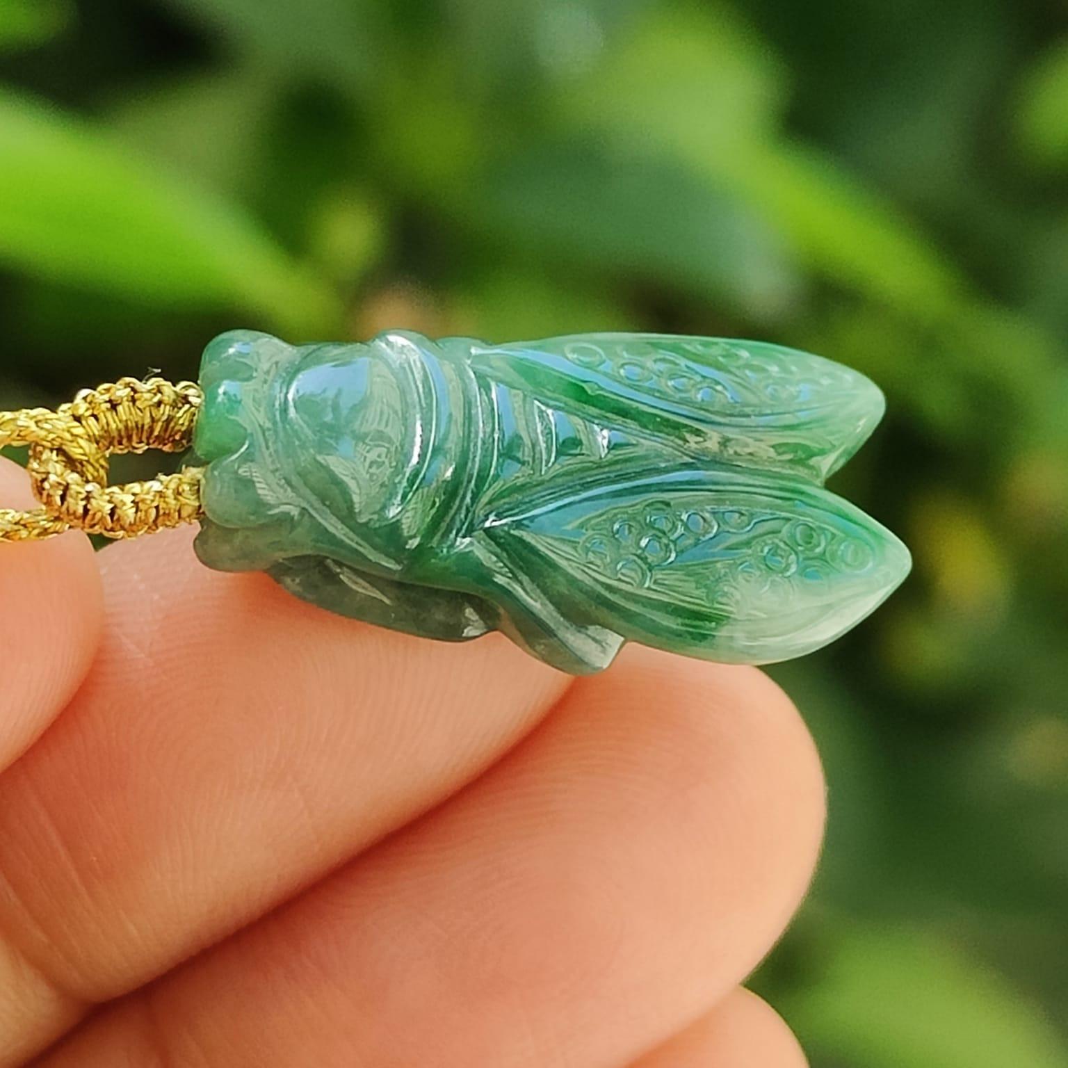 Green Cicada Pendant Natural Type A Jadeite Jade certificate weighs 3.04 grams, measurement 23.4 * 12.3 * 6 mm (pendant390) Yi Pin Qian Jadeites Jade Jewelry ~Your Precious Quintessential ~ Singapore