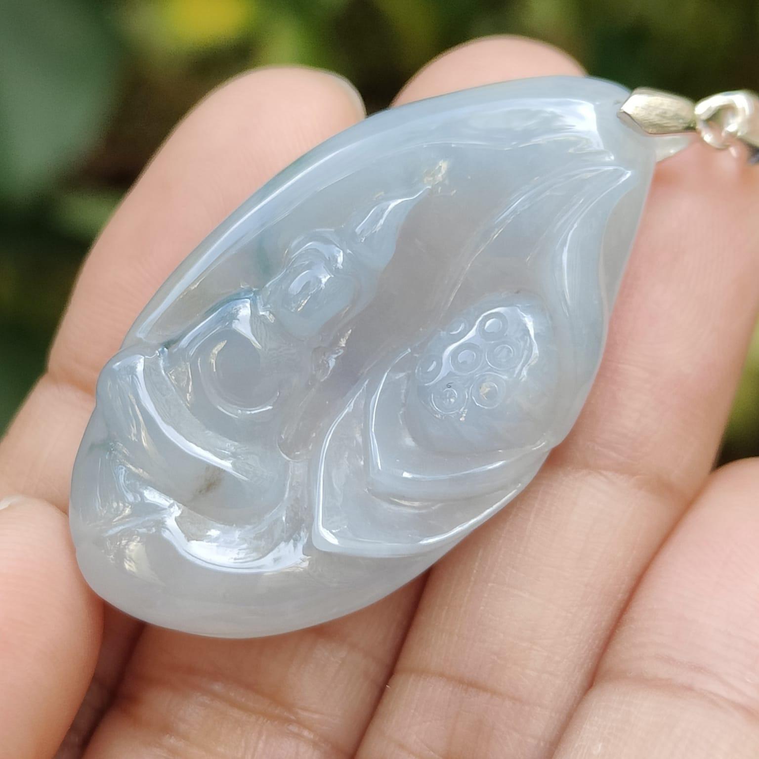 This High-Quality Light lavender with Light Green Natural Jadeite Jade crafted with faceless buddha as pendant certificate weighs 12.04 grams, measurement 41.7 * 23.5 * 6.8 mm (pendant338) Yi Pin Qian Jadeites Jade Jewelry ~Your Precious Quintessential ~ Singapore