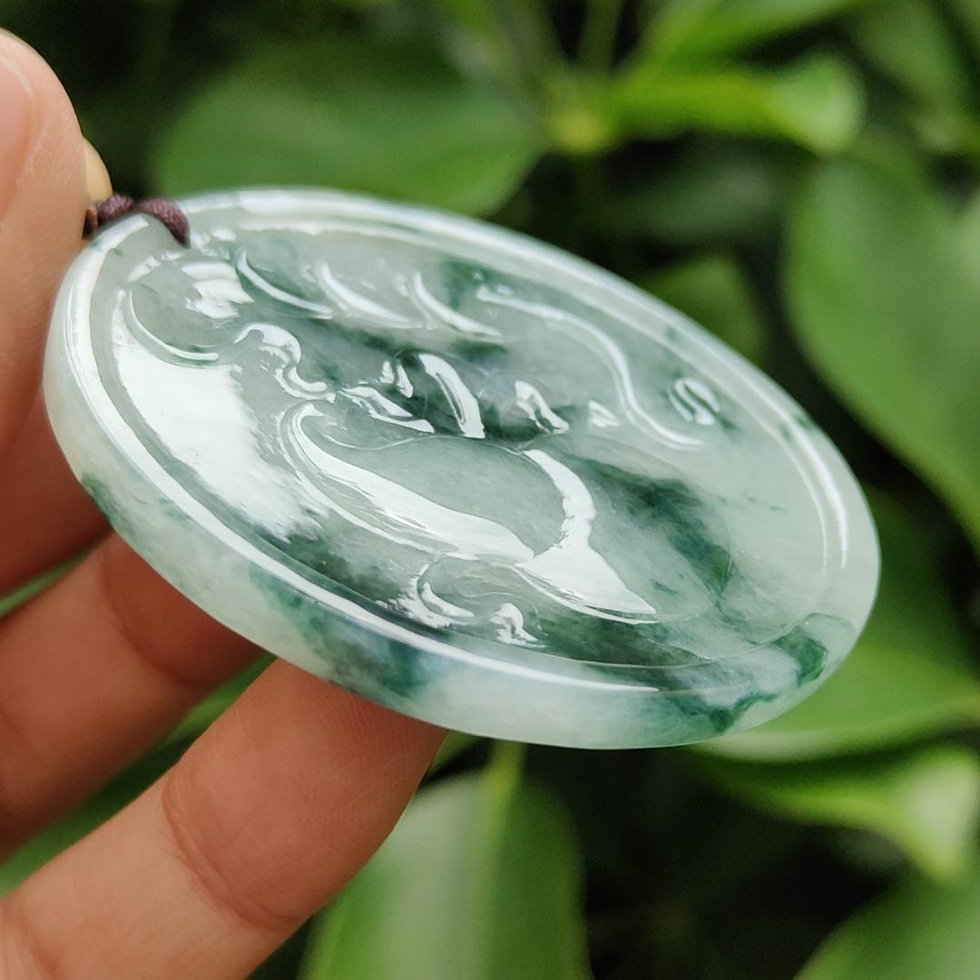 A High-Quality Type-A Natural Jadeite-Jade crafted with Pixiu, Coins, Gourd as Pendant with certificate weighs 36.46 grams, measurement 53.9 * 46.2 * 7.5 mm (pendant300) Yi Pin Qian Jadeites Jade Jewelry ~Your Precious Quintessential ~ Singapore