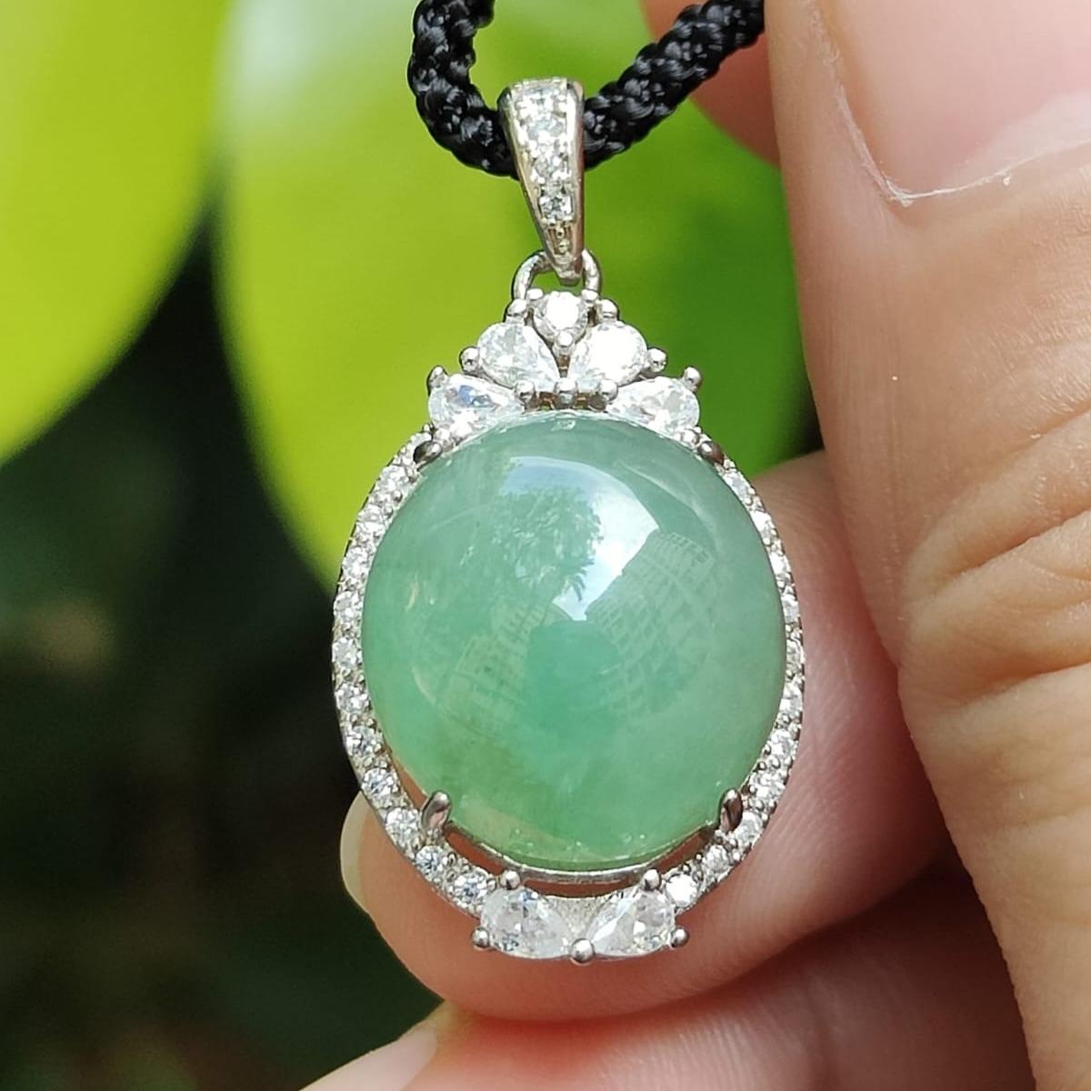 Natural Type A Jadeite Pendant 🌱🌀 – S925 Silver + Zirconia | Wealth & Clarity Energised (Sku: s925p12)