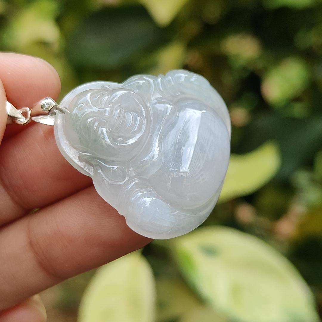 High Quality Milo Buddha Pendant on Natural Type A Jadeite Jade certificate weighs 8.74 grams, measurement 29 * 29.5 * 6.7 mm (pendant378) Yi Pin Qian Jadeites Jade Jewelry ~Your Precious Quintessential ~ Singapore