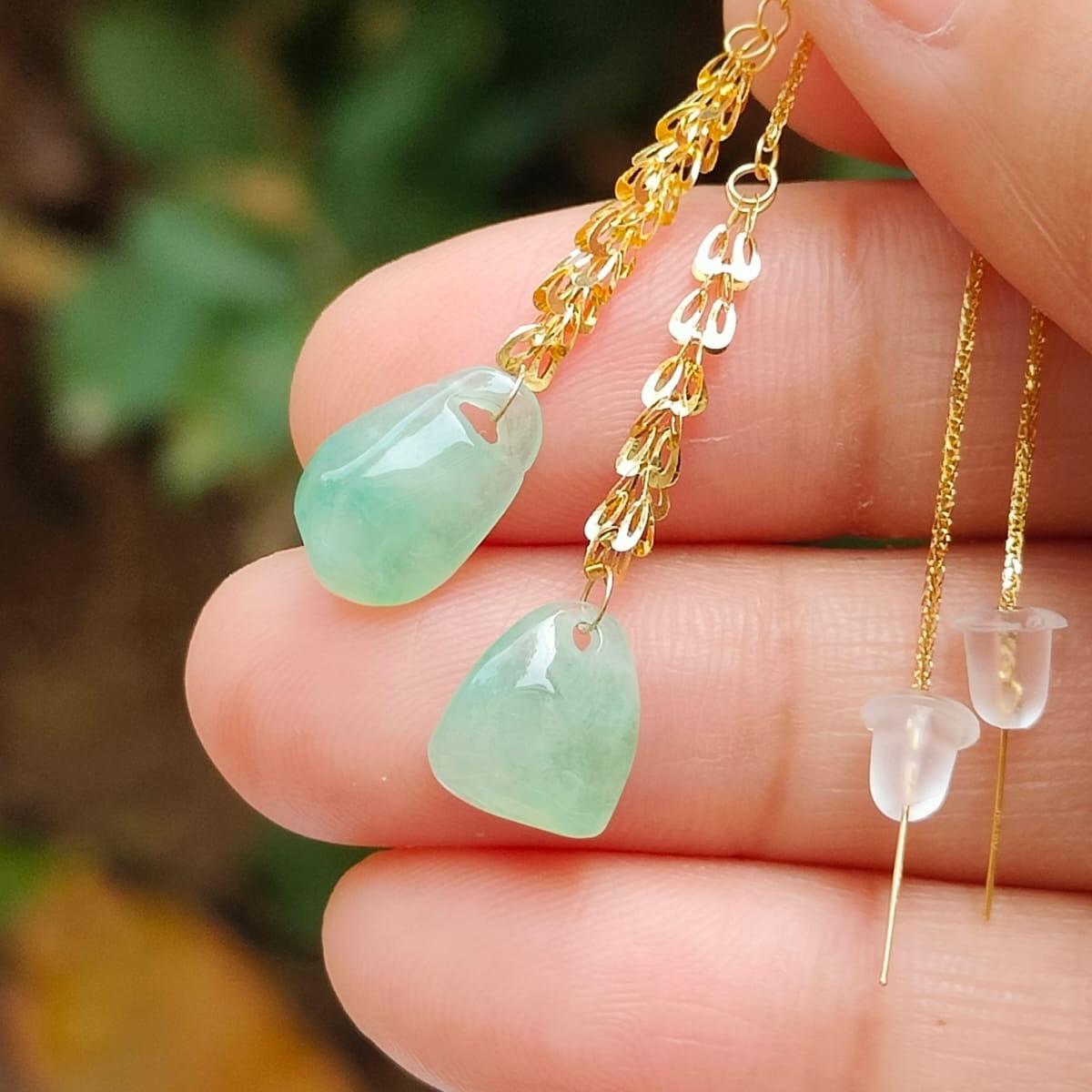 Wood Element Jade & Gold Earrings 🌱 Certified Harmony (Sku: 18k17) Yi Pin Qian Jadeites Jade Jewelry ~Your Precious Quintessential ~ Singapore