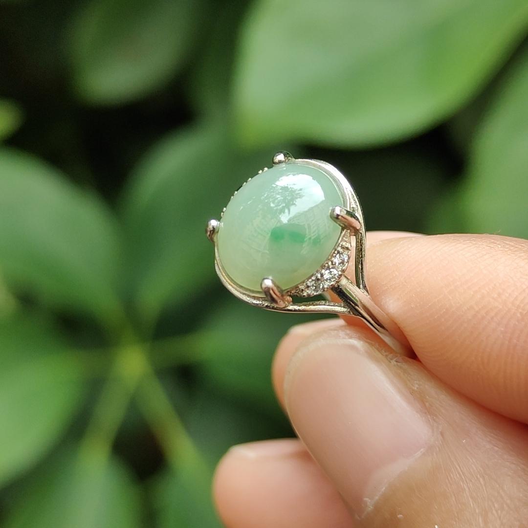 Crafted as Light Green Cabochon on Natural Type A Jadeite Jade set with S925 as Adjustable Ring certificate weighs 2.22 grams, measurement 10.3 * 8.9 * 3.4 mm (s924ring24) Yi Pin Qian Jadeites Jade Jewelry ~Your Precious Quintessential ~ Singapore