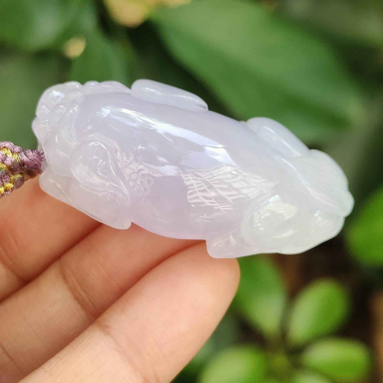 Premium Quality Lavender Pixiu Pendant Natural Type A Jadeite Jade certificate weighs 22.44 grams, measurement 44 * 23.6 * 12.70 mm (pendant389) Yi Pin Qian Jadeites Jade Jewelry ~Your Precious Quintessential ~ Singapore