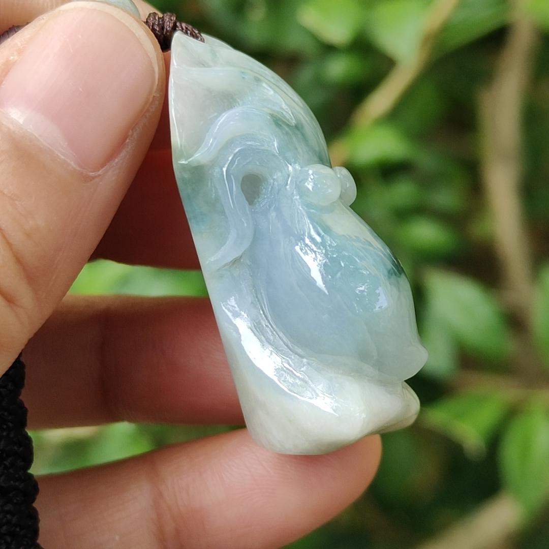Crafted as Octopus Pendant on Natural Type A Jadeite Jade with rough skin certificate weighs 20.48 grams, measurement 38.6 * 20.3 * 17 mm (pendant354) Yi Pin Qian Jadeites Jade Jewelry ~Your Precious Quintessential ~ Singapore