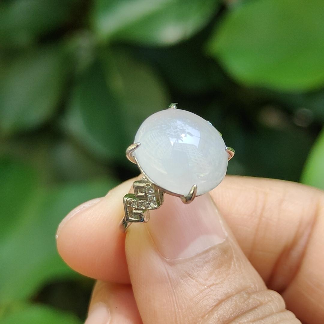 High Quality Semi Icy Cabochon with good Translucency Natural Type A Jadeite Jade set with S925 as adjustable Ring, certificate weighs 2.75 grams, measurement 12.9 * 11 * 4.8 (s925ring15) Yi Pin Qian Jadeites Jade Jewelry ~Your Precious Quintessential ~ Singapore