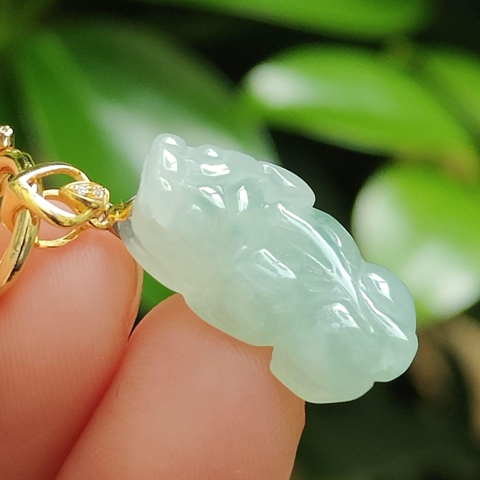 Semi Icy Translucent Pixiu Pendant Natural Type A Jadeite Jade added with 18k Clasp certificate weighs 2.79 grams, measurement 19.6 * 9.8 * 6.5 mm (18kp101) Yi Pin Qian Jadeites Jade Jewelry ~Your Precious Quintessential ~ Singapore