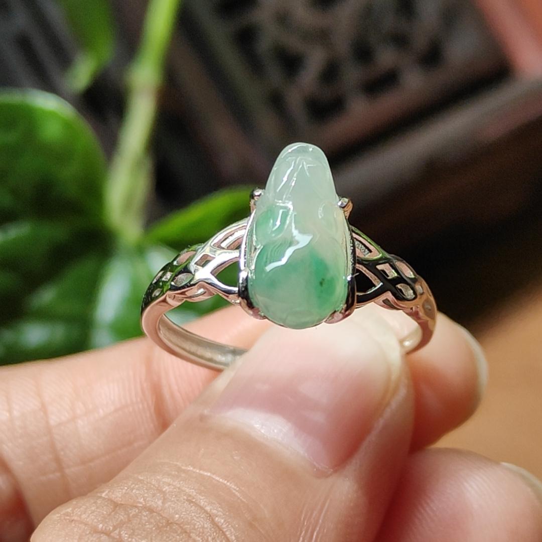 Crafted as Pixiu on Light Green Hue with Light Green Patches Natural Type A Jadeite Jade set with S925 as adjustable ring, certificate weighs 2.01 grams, measurement 11.8 * 5.5 * 3.8 mm (s925ring27) Yi Pin Qian Jadeites Jade Jewelry ~Your Precious Quintessential ~ Singapore