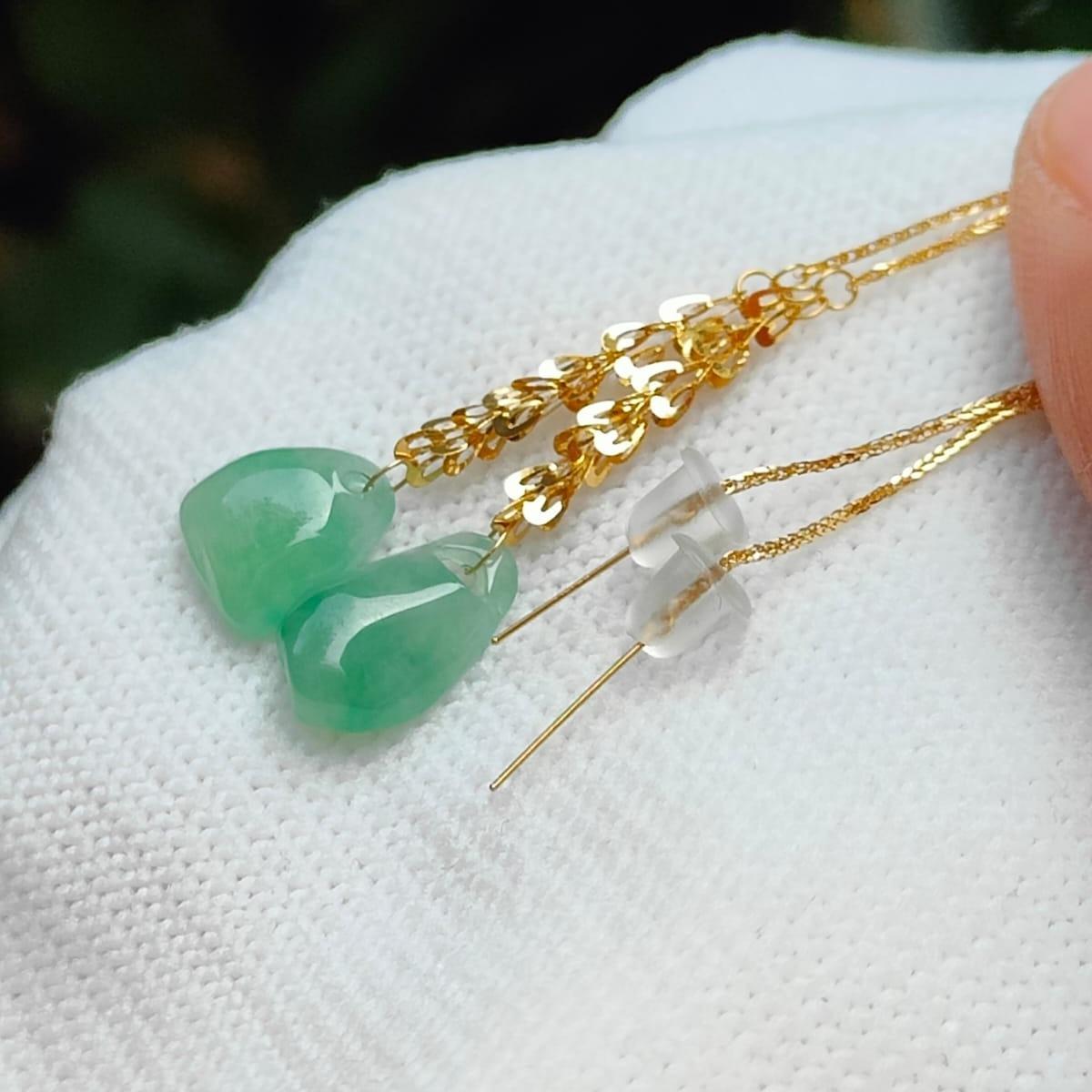Wood Element Jade & Gold Earrings 🌱 Certified Harmony (Sku: 18k17) Yi Pin Qian Jadeites Jade Jewelry ~Your Precious Quintessential ~ Singapore