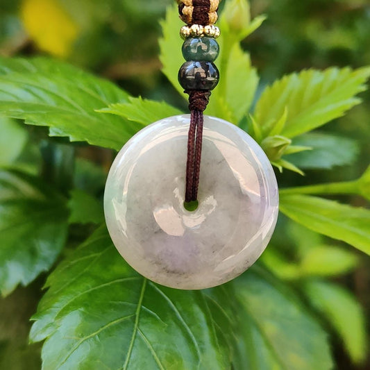 Mix with Lavender, light green and wuji Natural Type A Jadeite Donut Pendant meaning Wealthy, Safe and Healthy with certificate weighs 7.28 grams, 26.1 * 5.2 mm , good for daily wear (pendant92) Yi Pin Qian