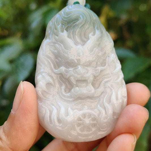 Big Dragon Natural Type A Jadeite Pendant with Tea green color come with certificate weighs 53.88 grams, 63.80 * 42.30 * 11.80 mm, daily wear for dragon lovers (pendant99) Yi Pin Qian