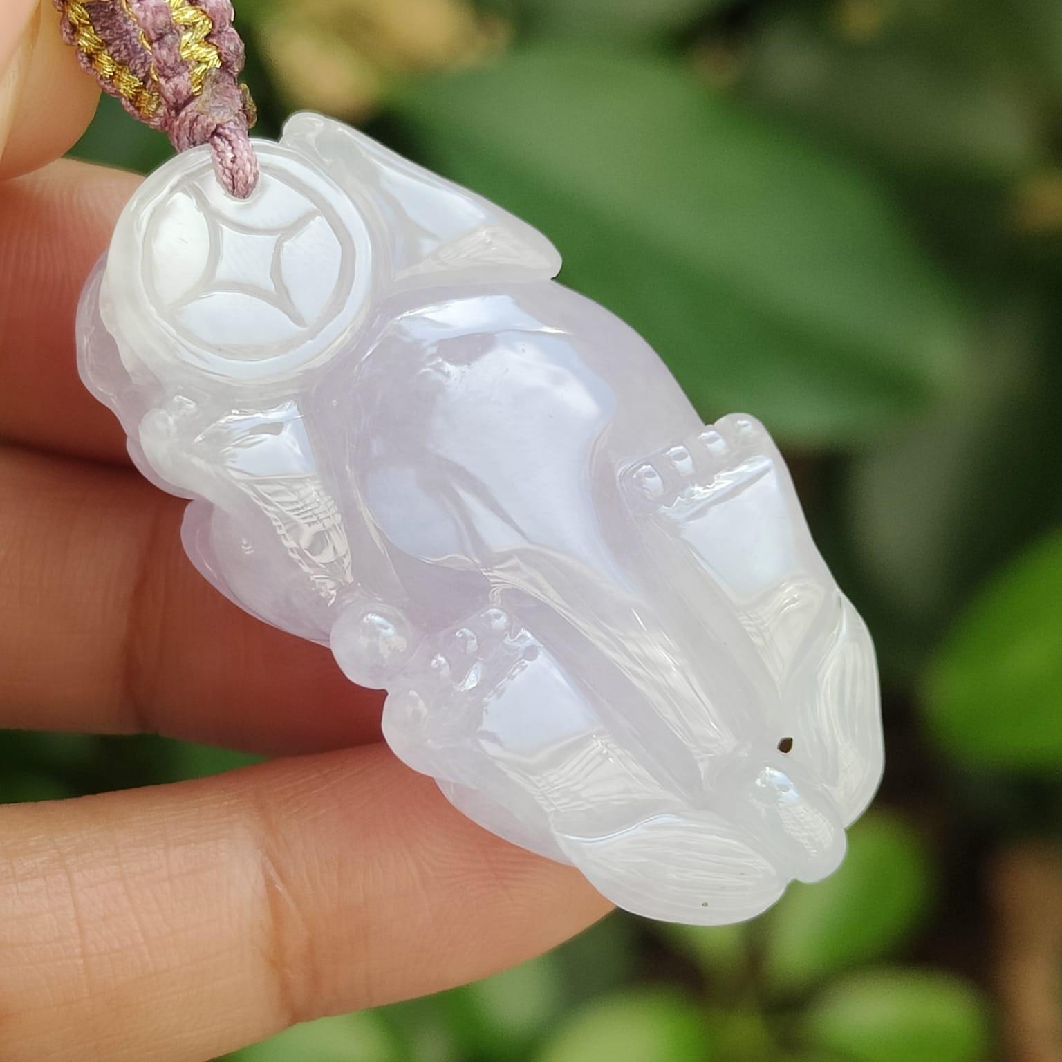 Premium Quality Lavender Pixiu Pendant Natural Type A Jadeite Jade certificate weighs 22.44 grams, measurement 44 * 23.6 * 12.70 mm (pendant389) Yi Pin Qian Jadeites Jade Jewelry ~Your Precious Quintessential ~ Singapore