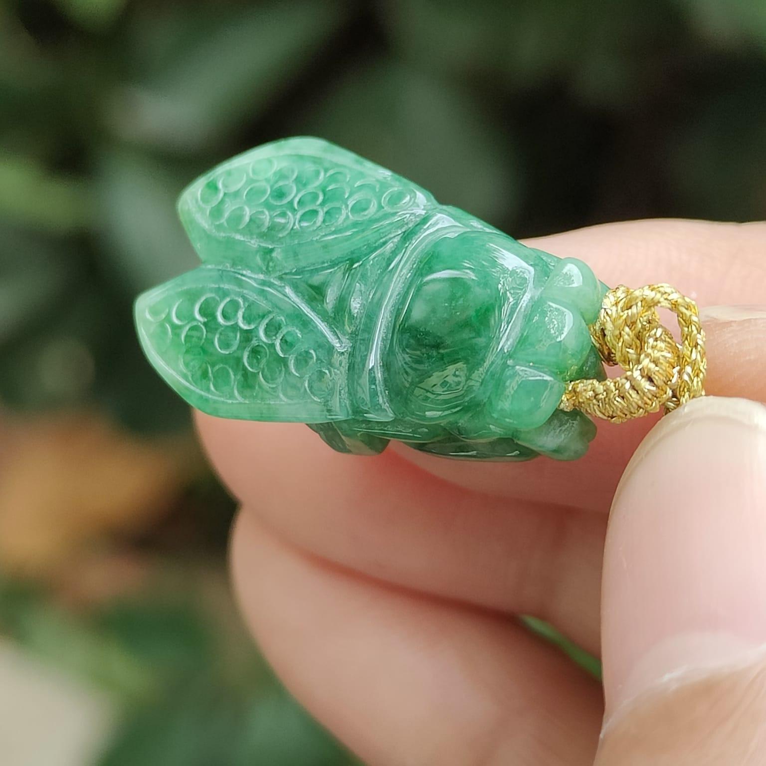 #Sold - Green Cicada crafted on Natural Type A Jadeite Jade as Pendant with SG Local Seller certificate weighs, 4.49 grams, measurement 25.1 * 15 * 6.8 mm (pendant335)
