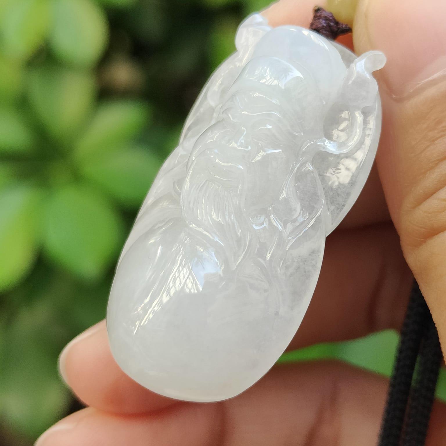 #Sold - Fortune God Pendant Natural Type A Jadeite Jade certificate weighs 15.35 grams, measurement 40.3 * 22.8 * 9.5 mm (pendant395)
