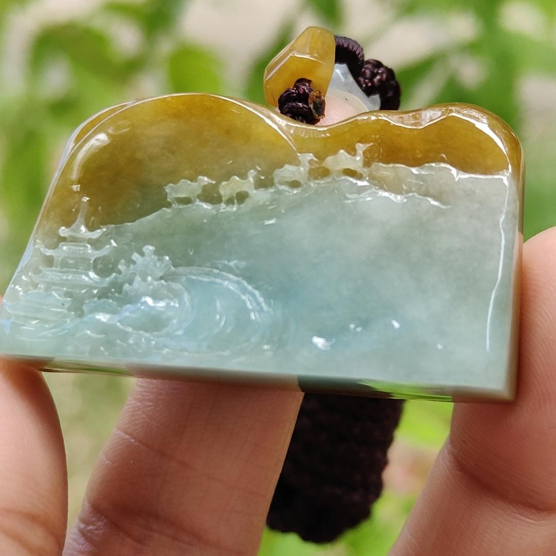 Special Price - Unique Rare Crafted with Mogao Caves on Brown Natural Type A Jadeite Jade as Pendant, certificate weighs 23.9 grams, measurement 23.1 * 41.5 * 13 mm (pendant287) Yi Pin Qian